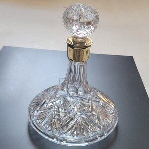 Waterford Crystal Ships Decanter With Gold Band Collar 10" Tall Rare vtg Ireland